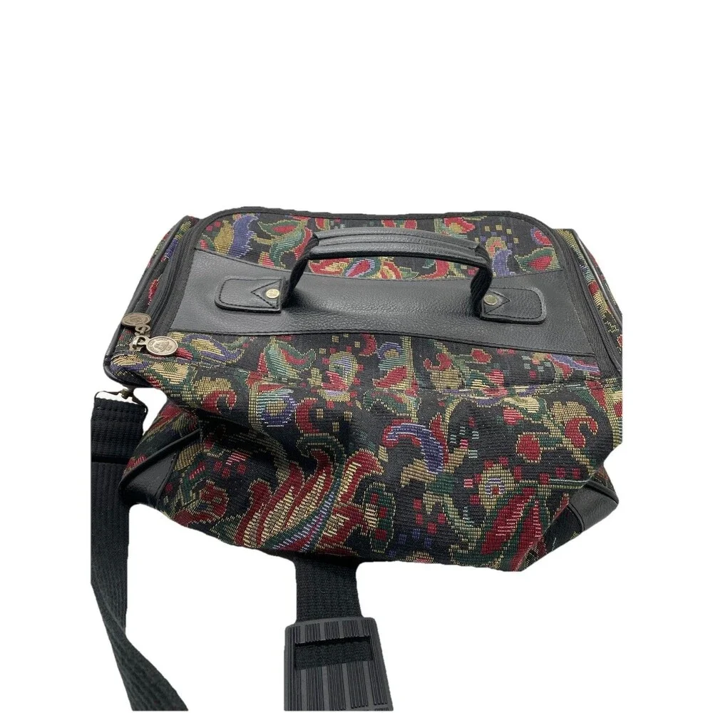 Vintage French West Indies Tapestry Floral Zip Over Night CarryOn Travel Bag